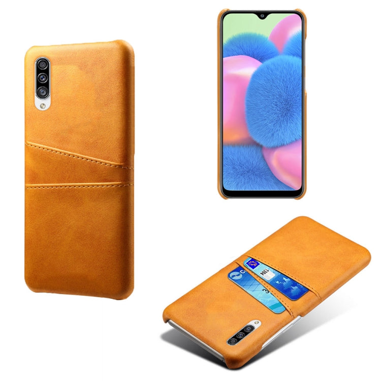 For Samsung Galaxy A30s Calf Texture PC + PU Leather Back Cover Shockproof Case with Dual Card Slots