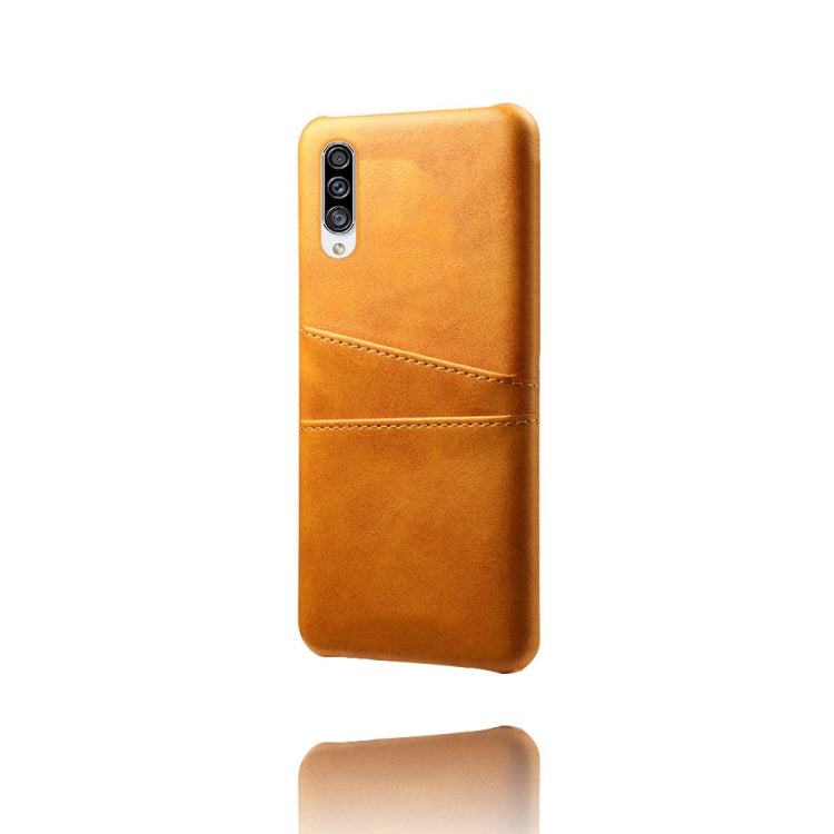 For Samsung Galaxy A30s Calf Texture PC + PU Leather Back Cover Shockproof Case with Dual Card Slots