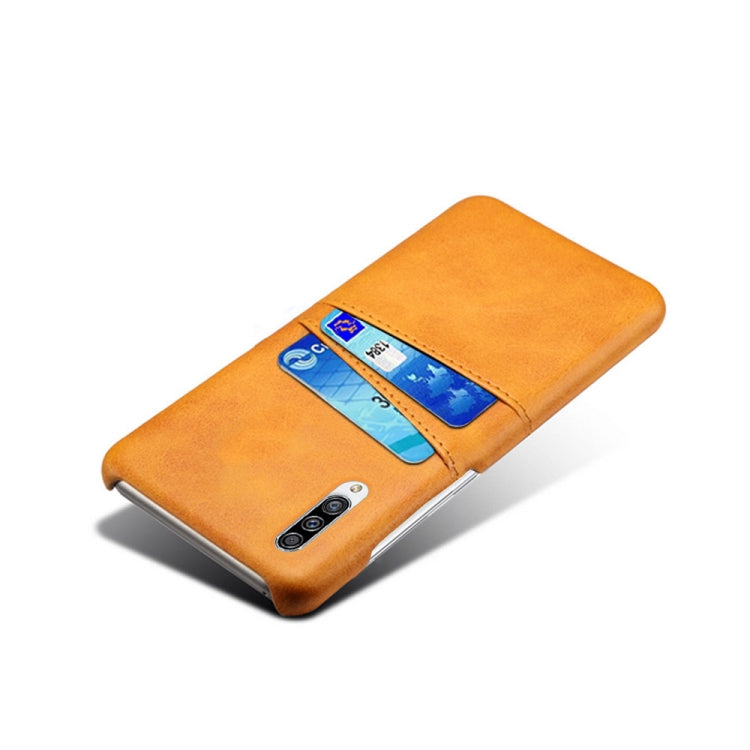For Samsung Galaxy A30s Calf Texture PC + PU Leather Back Cover Shockproof Case with Dual Card Slots