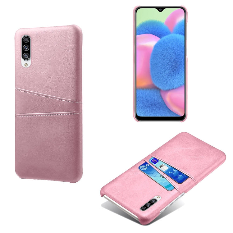 For Samsung Galaxy A30s Calf Texture PC + PU Leather Back Cover Shockproof Case with Dual Card Slots