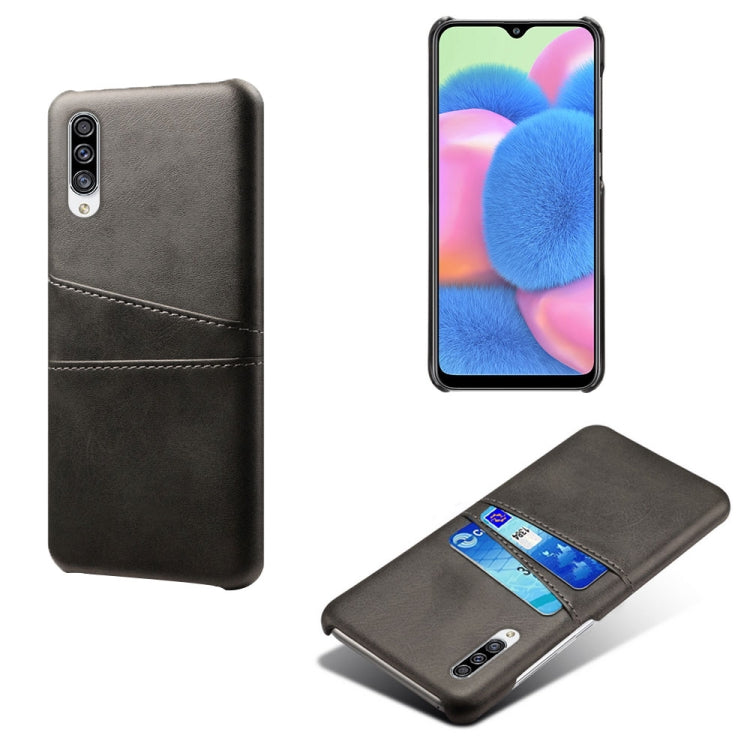 For Samsung Galaxy A30s Calf Texture PC + PU Leather Back Cover Shockproof Case with Dual Card Slots