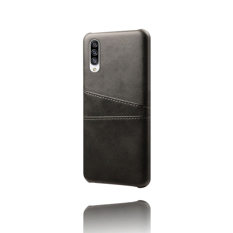 For Samsung Galaxy A30s Calf Texture PC + PU Leather Back Cover Shockproof Case with Dual Card Slots