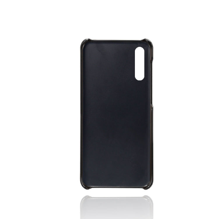 For Samsung Galaxy A30s Calf Texture PC + PU Leather Back Cover Shockproof Case with Dual Card Slots