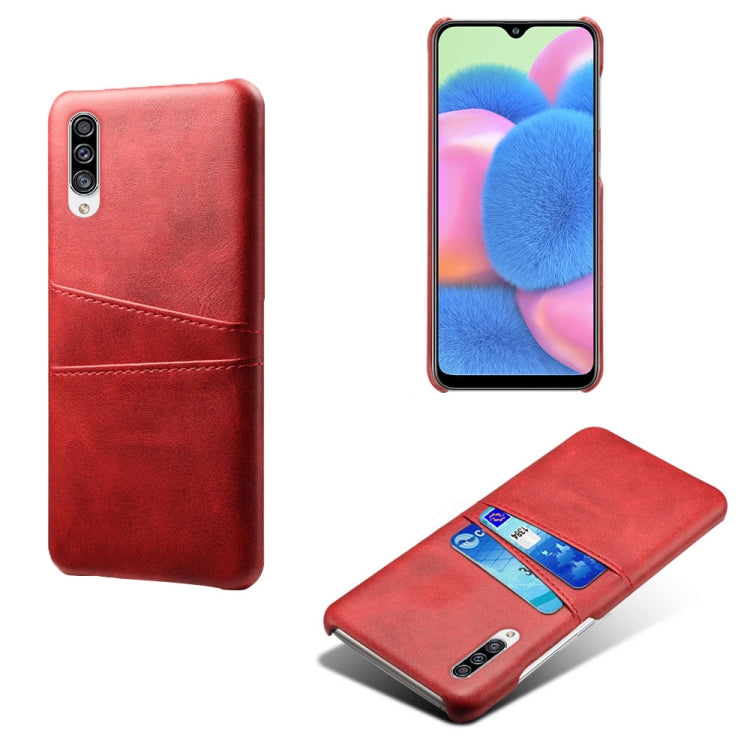 For Samsung Galaxy A30s Calf Texture PC + PU Leather Back Cover Shockproof Case with Dual Card Slots
