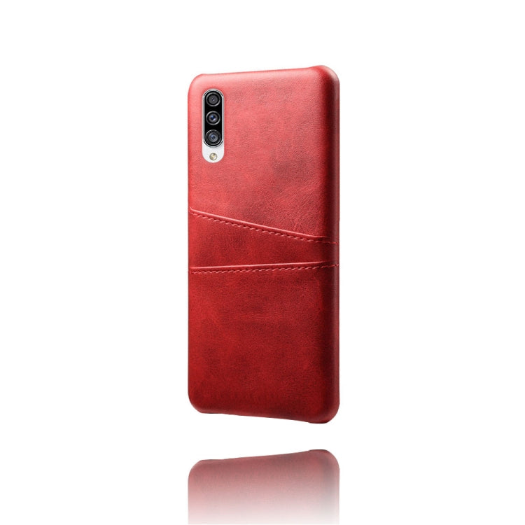 For Samsung Galaxy A30s Calf Texture PC + PU Leather Back Cover Shockproof Case with Dual Card Slots