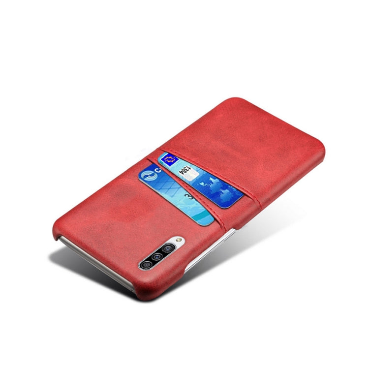 For Samsung Galaxy A30s Calf Texture PC + PU Leather Back Cover Shockproof Case with Dual Card Slots