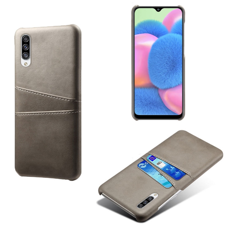 For Samsung Galaxy A30s Calf Texture PC + PU Leather Back Cover Shockproof Case with Dual Card Slots