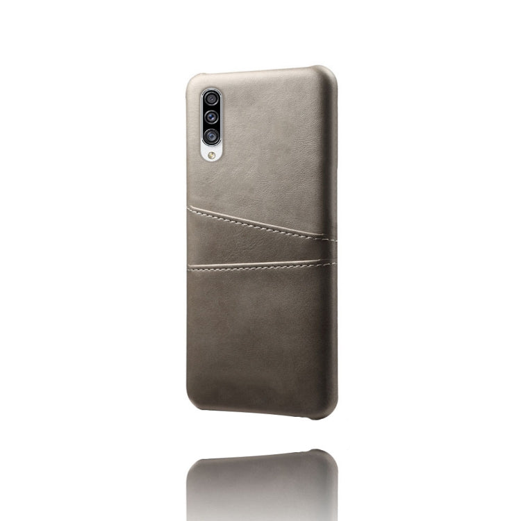 For Samsung Galaxy A30s Calf Texture PC + PU Leather Back Cover Shockproof Case with Dual Card Slots