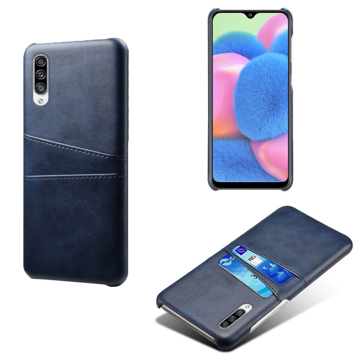 For Samsung Galaxy A30s Calf Texture PC + PU Leather Back Cover Shockproof Case with Dual Card Slots