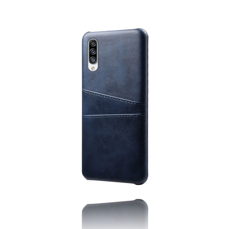 For Samsung Galaxy A30s Calf Texture PC + PU Leather Back Cover Shockproof Case with Dual Card Slots