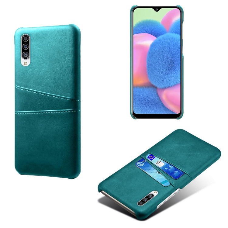 For Samsung Galaxy A30s Calf Texture PC + PU Leather Back Cover Shockproof Case with Dual Card Slots