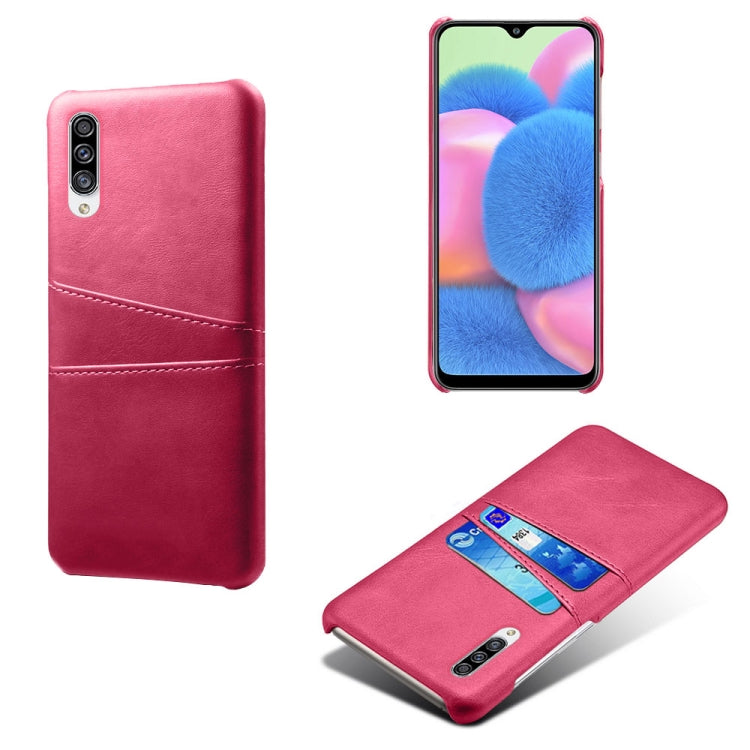 For Samsung Galaxy A30s Calf Texture PC + PU Leather Back Cover Shockproof Case with Dual Card Slots