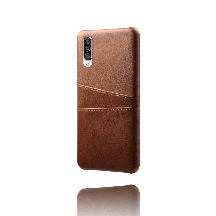 For Samsung Galaxy A30s Calf Texture PC + PU Leather Back Cover Shockproof Case with Dual Card Slots