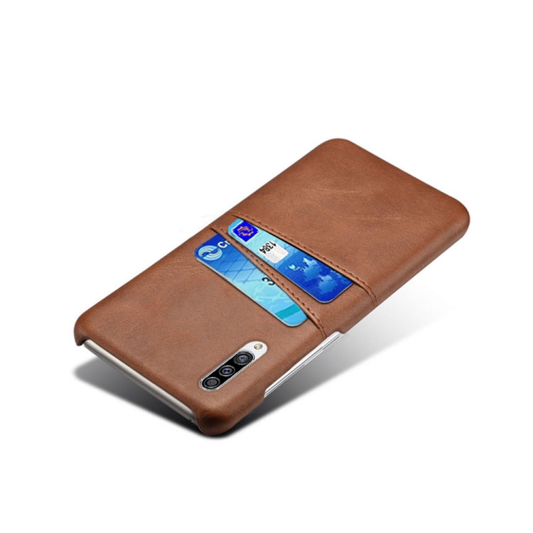 For Samsung Galaxy A30s Calf Texture PC + PU Leather Back Cover Shockproof Case with Dual Card Slots