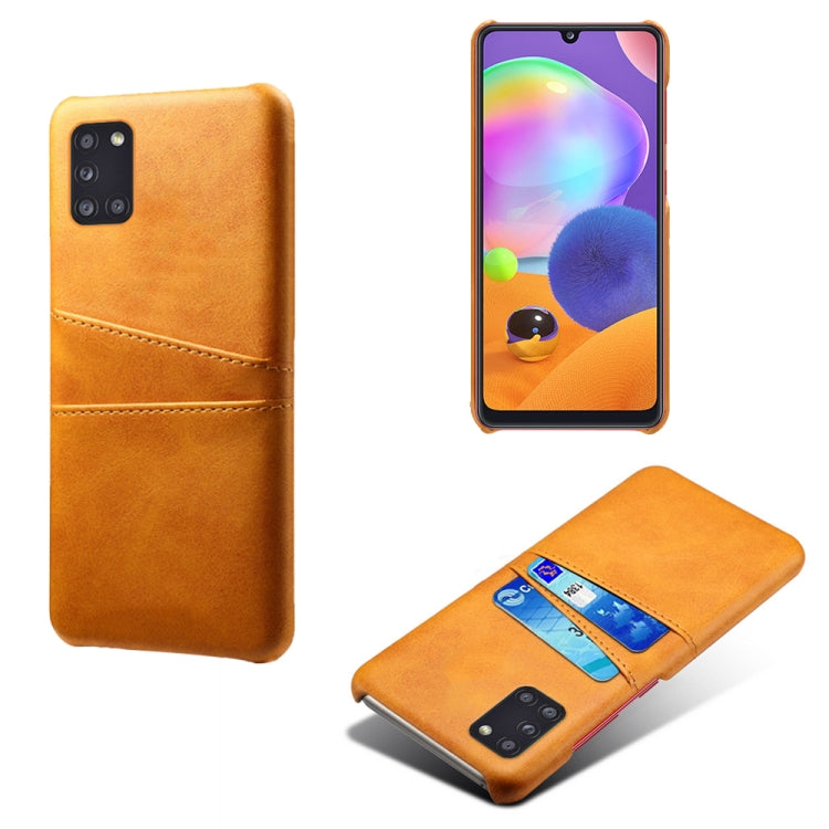 For Samsung Galaxy A31 Calf Texture PC + PU Leather Back Cover Shockproof Case with Dual Card Slots