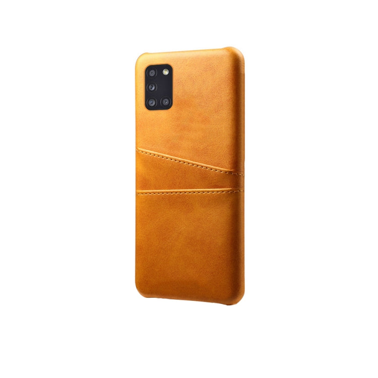 For Samsung Galaxy A31 Calf Texture PC + PU Leather Back Cover Shockproof Case with Dual Card Slots