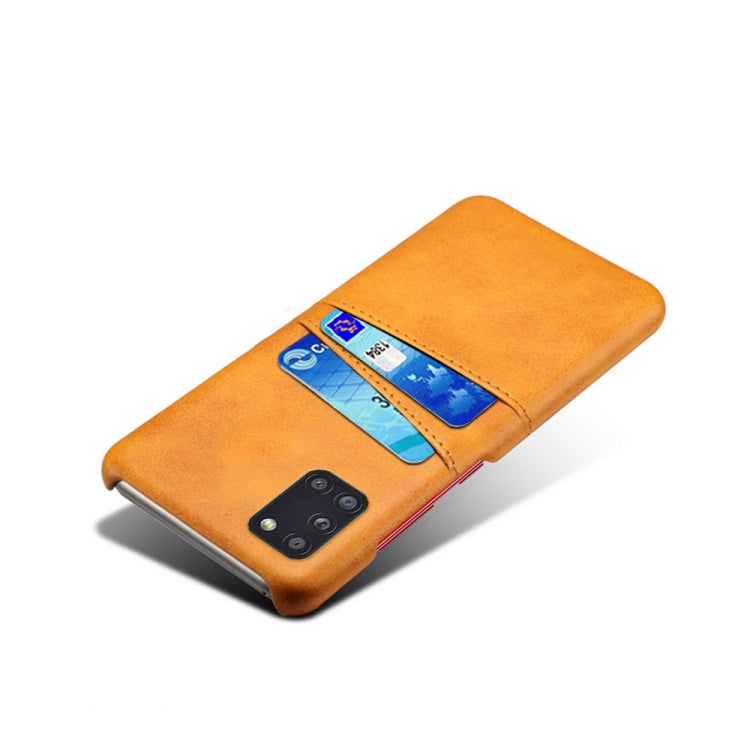 For Samsung Galaxy A31 Calf Texture PC + PU Leather Back Cover Shockproof Case with Dual Card Slots