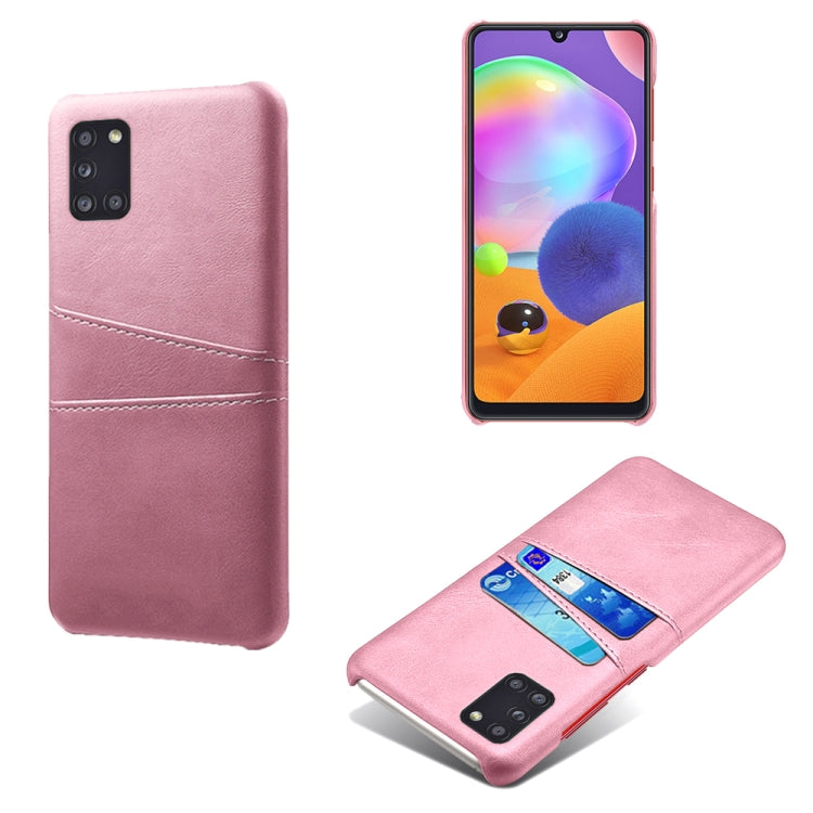 For Samsung Galaxy A31 Calf Texture PC + PU Leather Back Cover Shockproof Case with Dual Card Slots