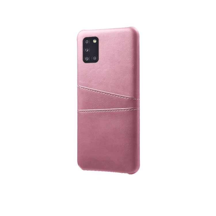 For Samsung Galaxy A31 Calf Texture PC + PU Leather Back Cover Shockproof Case with Dual Card Slots
