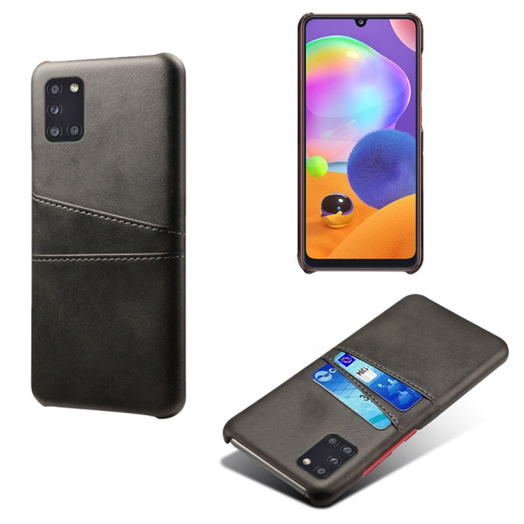 For Samsung Galaxy A31 Calf Texture PC + PU Leather Back Cover Shockproof Case with Dual Card Slots