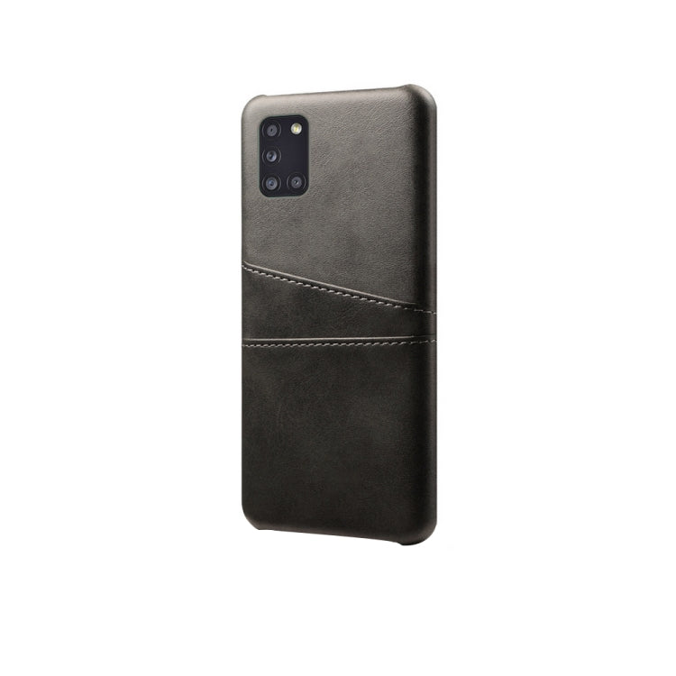 For Samsung Galaxy A31 Calf Texture PC + PU Leather Back Cover Shockproof Case with Dual Card Slots