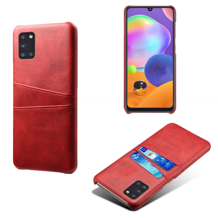 For Samsung Galaxy A31 Calf Texture PC + PU Leather Back Cover Shockproof Case with Dual Card Slots