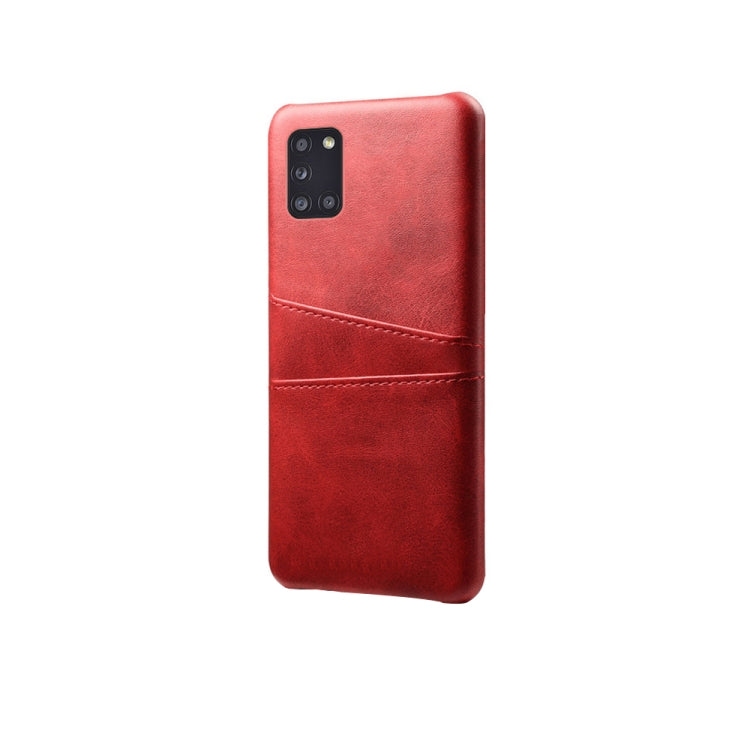 For Samsung Galaxy A31 Calf Texture PC + PU Leather Back Cover Shockproof Case with Dual Card Slots