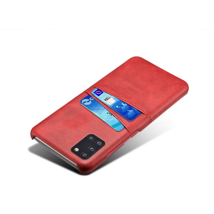 For Samsung Galaxy A31 Calf Texture PC + PU Leather Back Cover Shockproof Case with Dual Card Slots