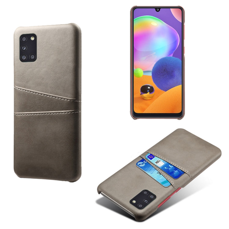 For Samsung Galaxy A31 Calf Texture PC + PU Leather Back Cover Shockproof Case with Dual Card Slots