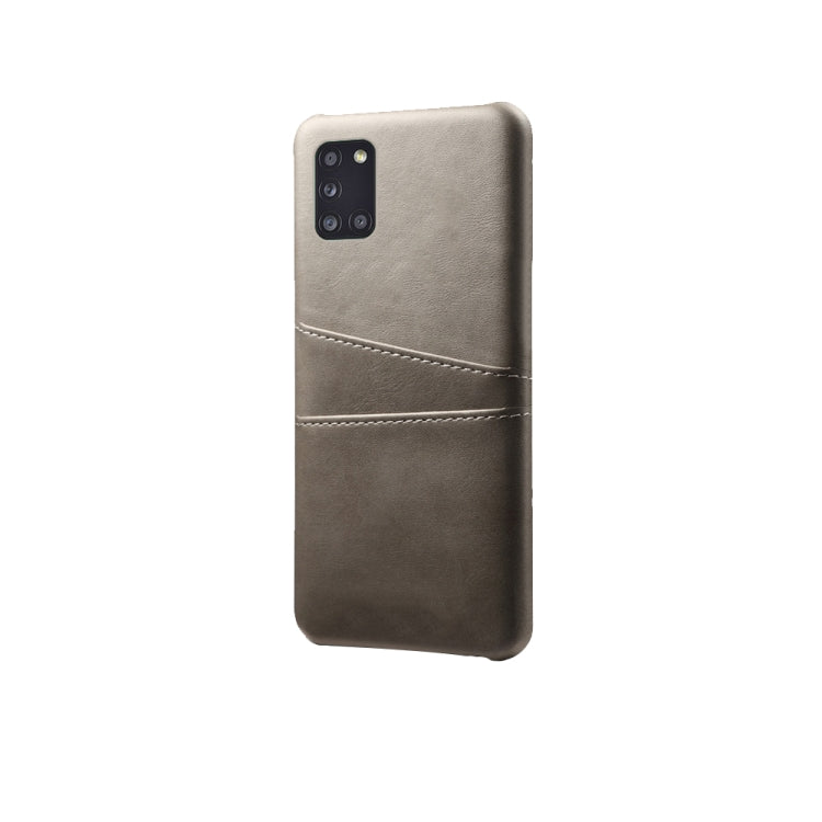 For Samsung Galaxy A31 Calf Texture PC + PU Leather Back Cover Shockproof Case with Dual Card Slots