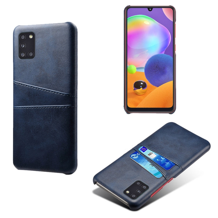 For Samsung Galaxy A31 Calf Texture PC + PU Leather Back Cover Shockproof Case with Dual Card Slots