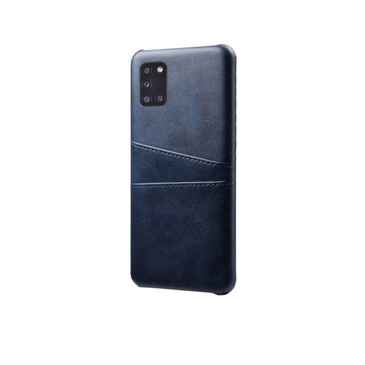 For Samsung Galaxy A31 Calf Texture PC + PU Leather Back Cover Shockproof Case with Dual Card Slots
