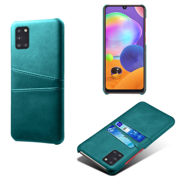 For Samsung Galaxy A31 Calf Texture PC + PU Leather Back Cover Shockproof Case with Dual Card Slots