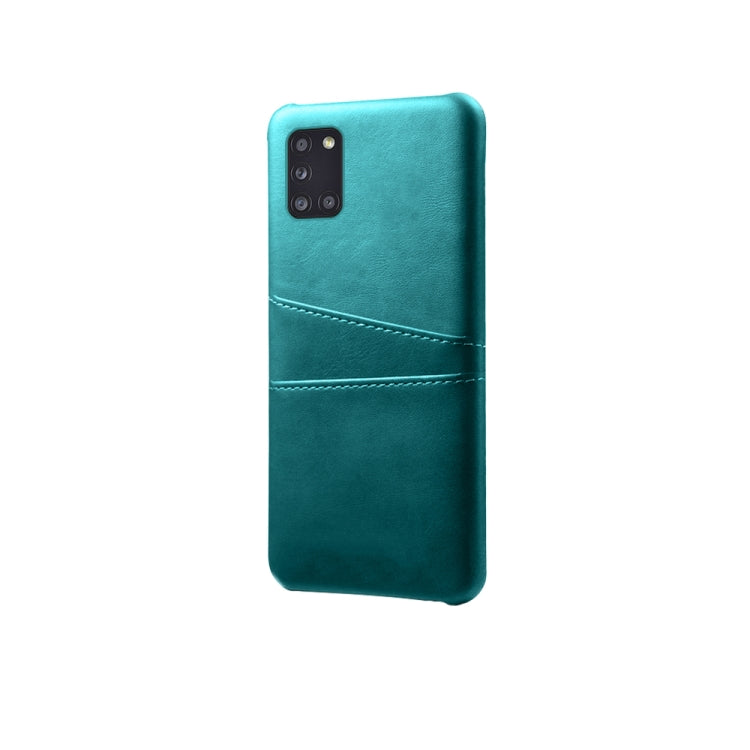 For Samsung Galaxy A31 Calf Texture PC + PU Leather Back Cover Shockproof Case with Dual Card Slots