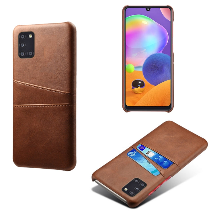 For Samsung Galaxy A31 Calf Texture PC + PU Leather Back Cover Shockproof Case with Dual Card Slots