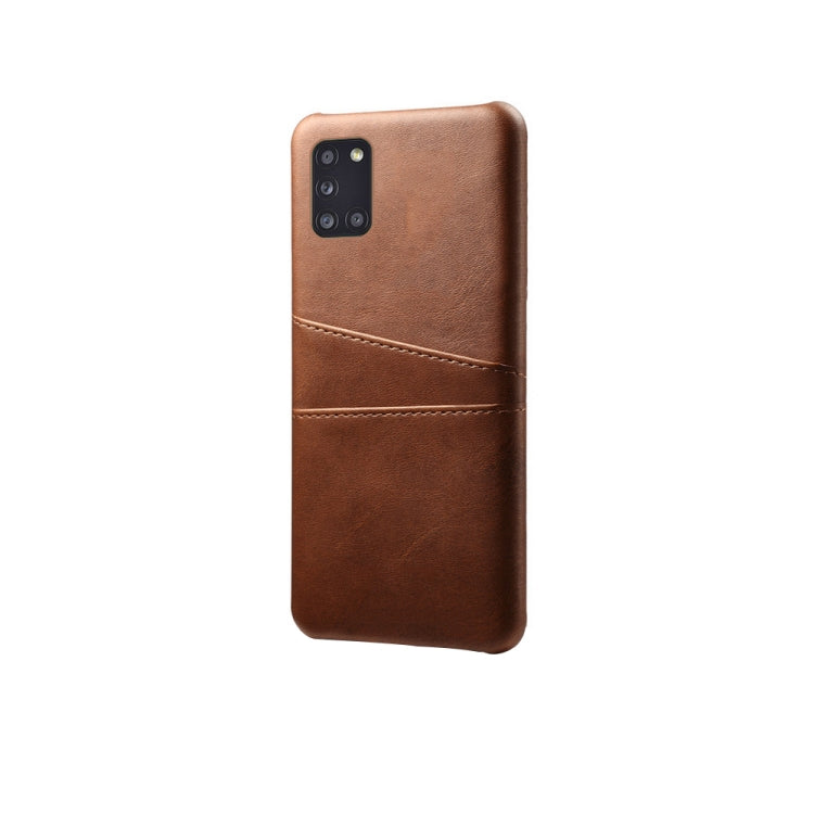 For Samsung Galaxy A31 Calf Texture PC + PU Leather Back Cover Shockproof Case with Dual Card Slots
