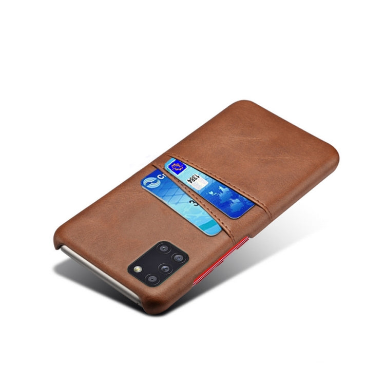 For Samsung Galaxy A31 Calf Texture PC + PU Leather Back Cover Shockproof Case with Dual Card Slots