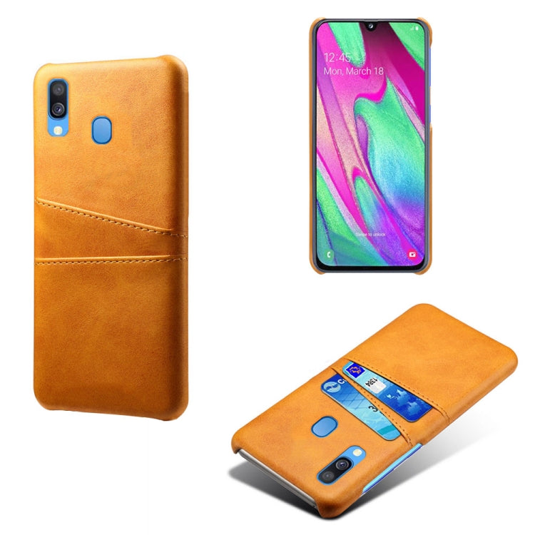 For Samsung Galaxy A40 Calf Texture PC + PU Leather Back Cover Shockproof Case with Dual Card Slots