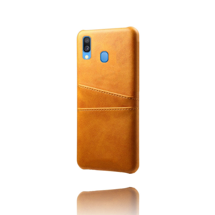 For Samsung Galaxy A40 Calf Texture PC + PU Leather Back Cover Shockproof Case with Dual Card Slots