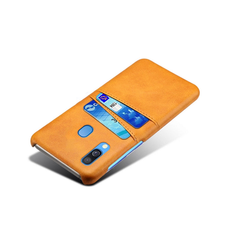 For Samsung Galaxy A40 Calf Texture PC + PU Leather Back Cover Shockproof Case with Dual Card Slots