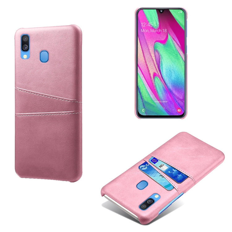 For Samsung Galaxy A40 Calf Texture PC + PU Leather Back Cover Shockproof Case with Dual Card Slots