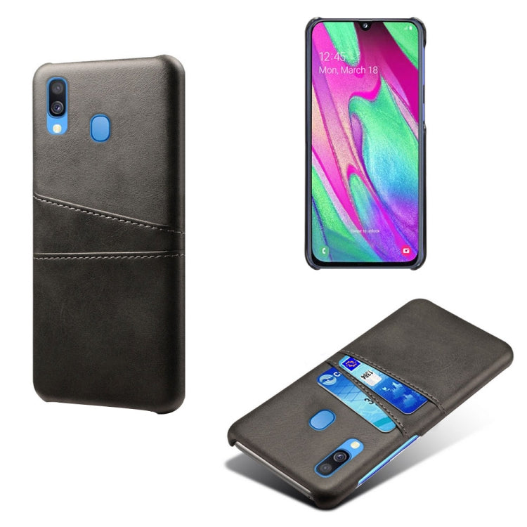 For Samsung Galaxy A40 Calf Texture PC + PU Leather Back Cover Shockproof Case with Dual Card Slots