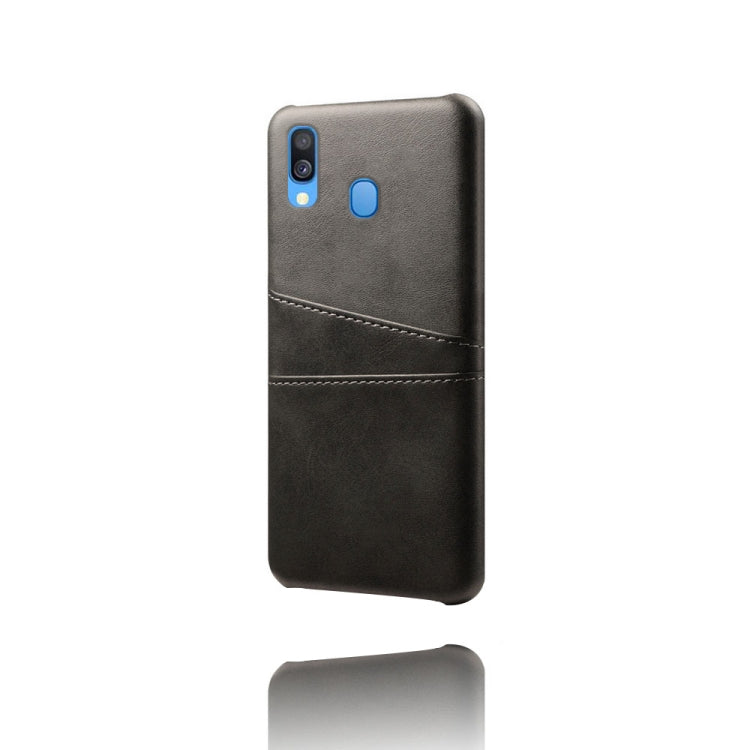 For Samsung Galaxy A40 Calf Texture PC + PU Leather Back Cover Shockproof Case with Dual Card Slots