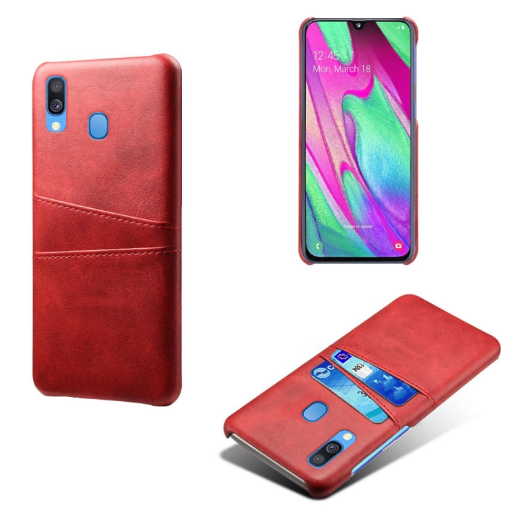 For Samsung Galaxy A40 Calf Texture PC + PU Leather Back Cover Shockproof Case with Dual Card Slots
