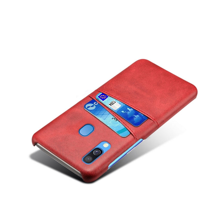 For Samsung Galaxy A40 Calf Texture PC + PU Leather Back Cover Shockproof Case with Dual Card Slots