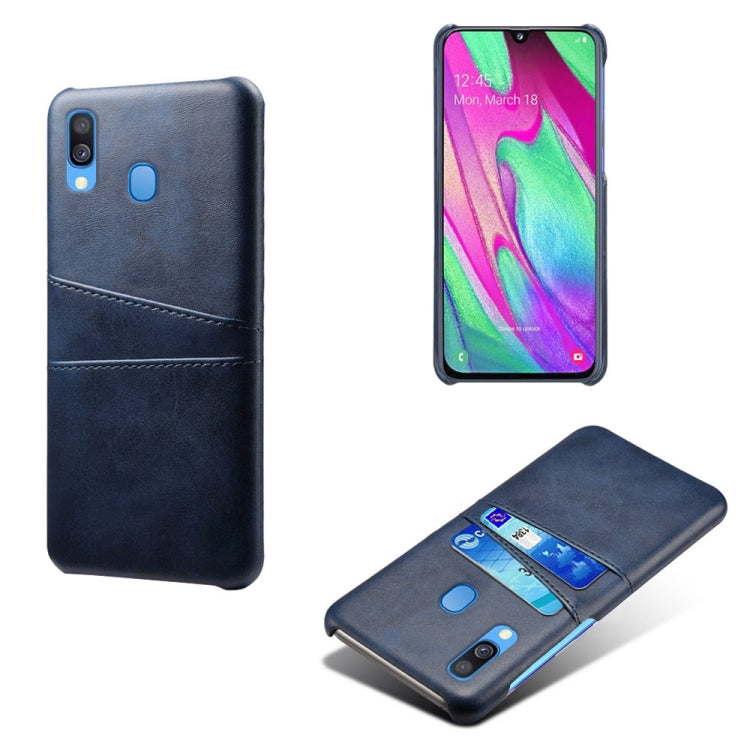 For Samsung Galaxy A40 Calf Texture PC + PU Leather Back Cover Shockproof Case with Dual Card Slots