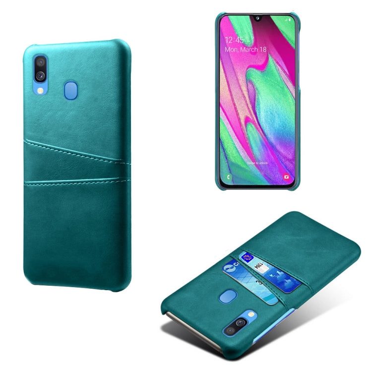 For Samsung Galaxy A40 Calf Texture PC + PU Leather Back Cover Shockproof Case with Dual Card Slots