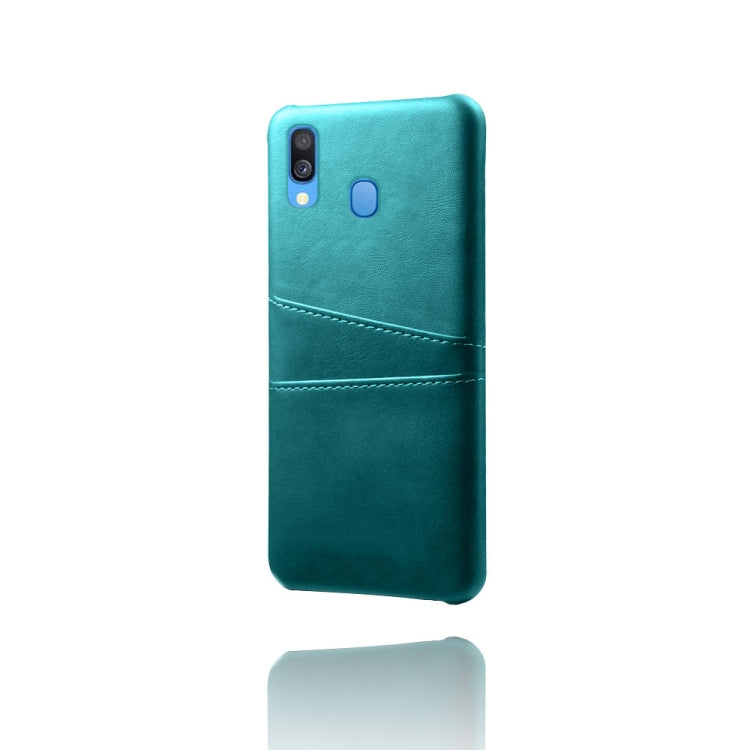 For Samsung Galaxy A40 Calf Texture PC + PU Leather Back Cover Shockproof Case with Dual Card Slots