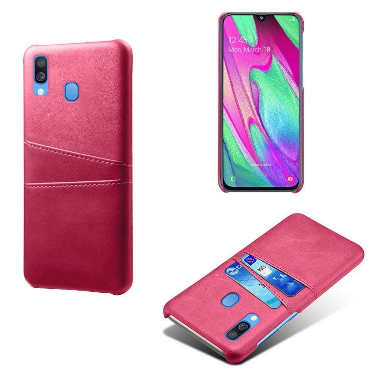 For Samsung Galaxy A40 Calf Texture PC + PU Leather Back Cover Shockproof Case with Dual Card Slots