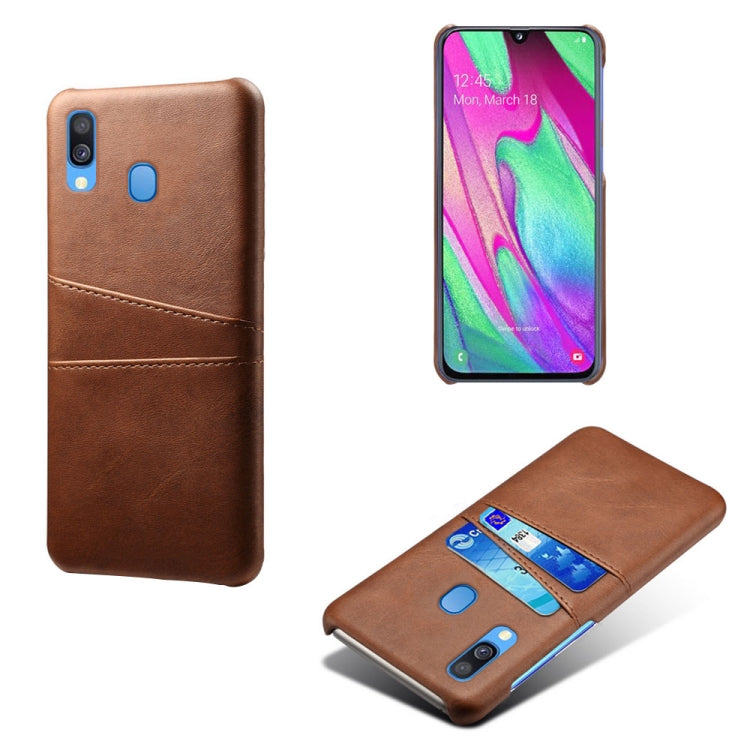 For Samsung Galaxy A40 Calf Texture PC + PU Leather Back Cover Shockproof Case with Dual Card Slots